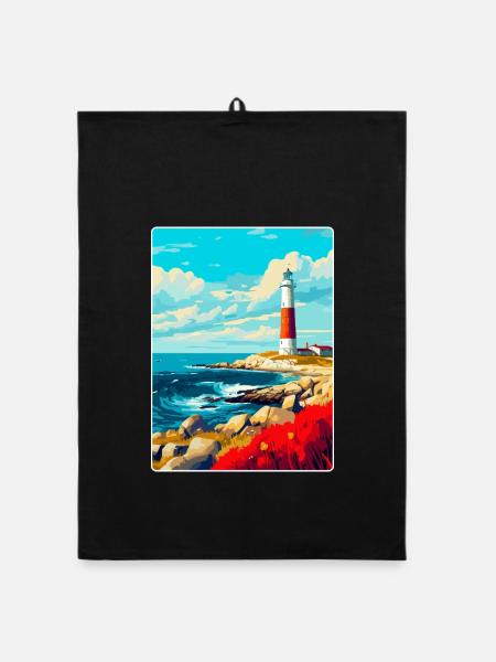 Portland Bill England Uk Reiseplakat Souvenir - Organic Geschirrtuch - Schwarz - Vorne