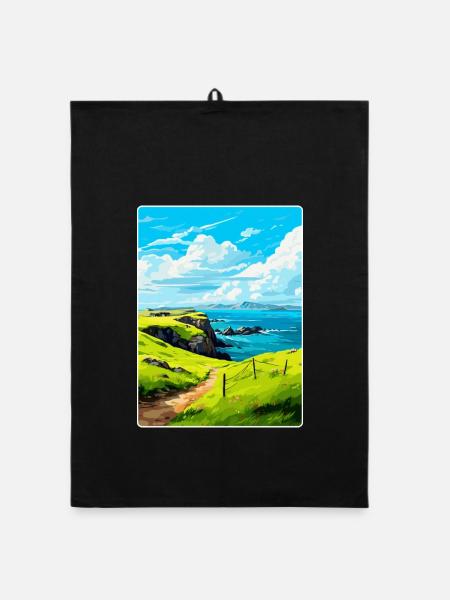 Isle Of Scalpay Schottland Vereinigtes Königreich Vintage Reiseposter - Organic Geschirrtuch - Schwarz - Vorne