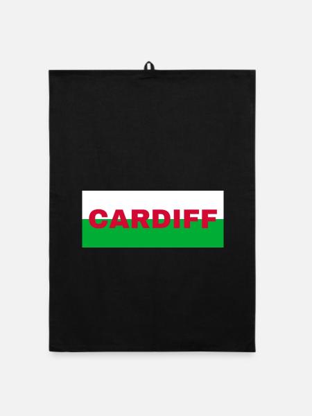 Cardiff City au Pays de Galles Drapeau Royaume-Uni - Torchon bio - noir - Devant