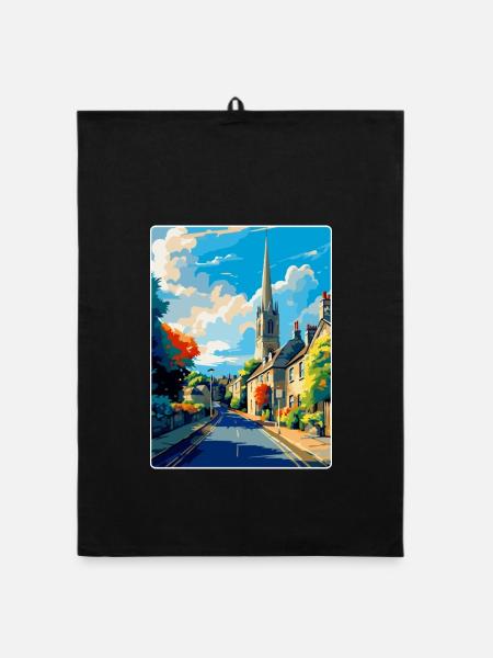 Stow On The Wold Angleterre Royaume-Uni Voyage Affiche Souvenir - Torchon bio - noir - Devant