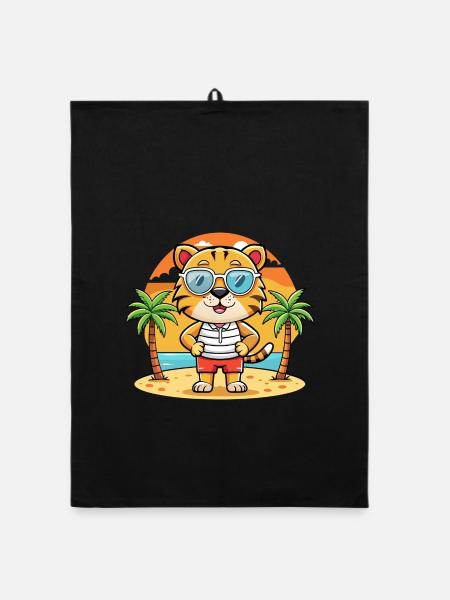 Tiger Lustige Cartoon Sommer Strand Sonnenbrille - Organic Geschirrtuch - Schwarz - Vorne