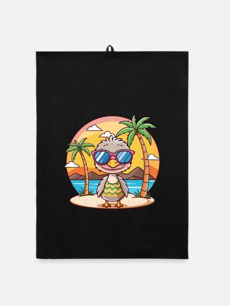 Strauß lustige Cartoon Sommer Strand Sonnenbrille - Organic Geschirrtuch - Schwarz - Vorne