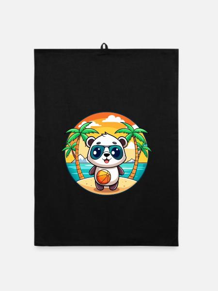 Panda Lustige Cartoon Sommer Strand Sonnenbrille - Organic Geschirrtuch - Schwarz - Vorne