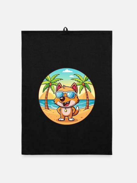 Hund Lustige Cartoon Sommer Strand Sonnenbrille - Organic Geschirrtuch - Schwarz - Vorne