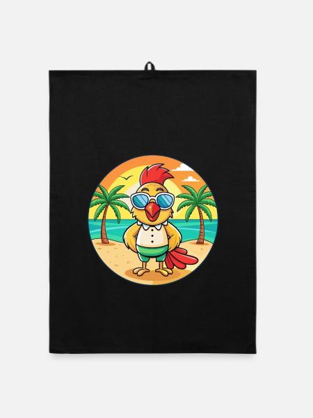 Hahn Lustige Cartoon Sommer Strand Sonnenbrille - Organic Geschirrtuch - Schwarz - Vorne