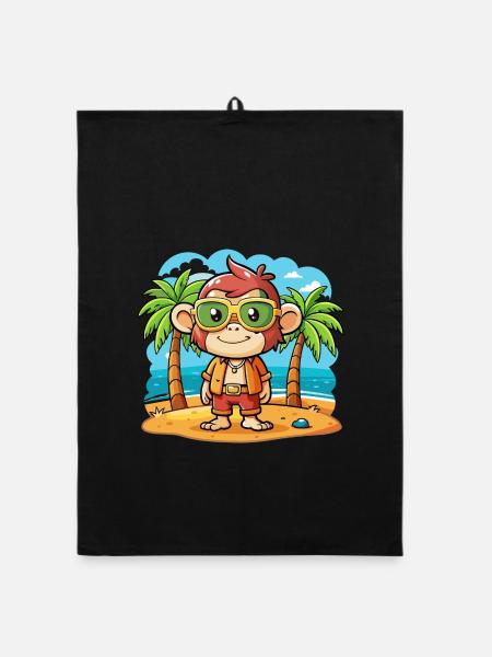 Affe Lustige Cartoon Sommer Strand Sonnenbrille - Organic Geschirrtuch - Schwarz - Vorne