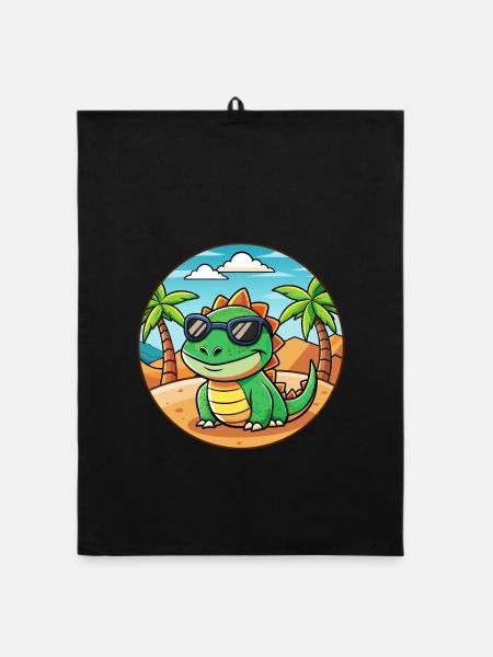 Lizard Lustige Cartoon Sommer Strand Sonnenbrille - Organic Geschirrtuch - Schwarz - Vorne