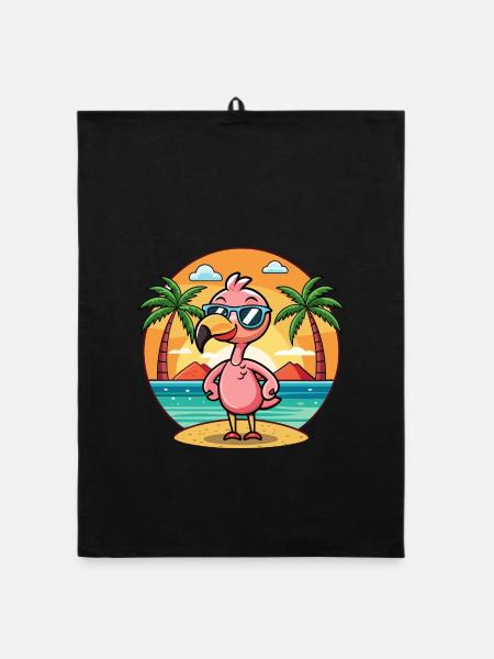 Flamingo Lustige Cartoon Sommer Strand Sonnenbrille - Organic Geschirrtuch - Schwarz - Vorne