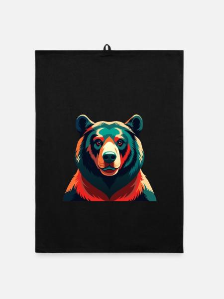 Ours Dessin Animé Personnage Animal De Compagnie Coloré - Torchon bio - noir - Devant