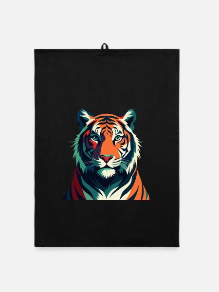 Tiger Cartoon Figur Buntes Haustier Tier - Organic Geschirrtuch - Schwarz - Vorne