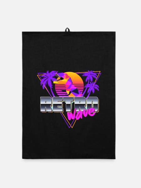 Synthwave Dinosaur - Organic dish towel - black - Front