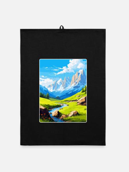 Picos De Europa National Park Spain Travel Poster - Organic dish towel - black - Front