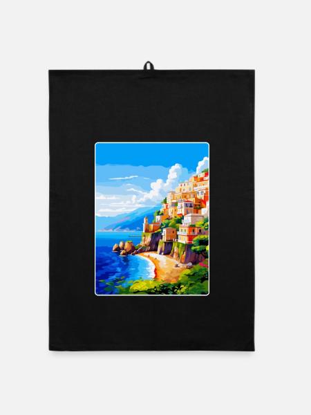 Amalfi Italy Vintage Travel Poster WPA Souvenir - Organic dish towel - black - Front