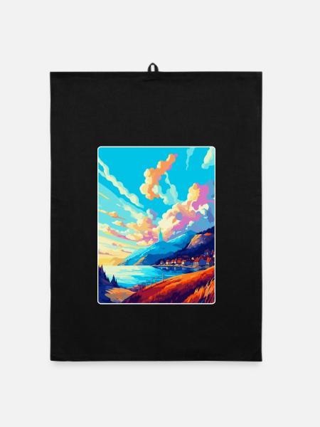 Bergen Norvège Affiche de voyage vintage WPA Souvenir - Torchon bio - noir - Devant