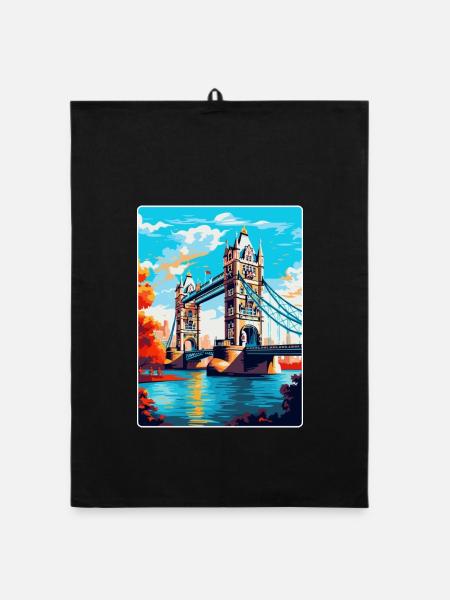 Tower Bridge England Uk Reise Poster Souvenir WPA - Organic Geschirrtuch - Schwarz - Vorne