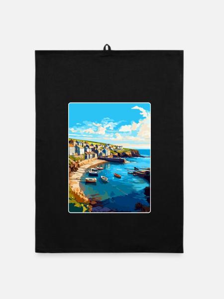 Port Issac, England, Vereinigtes Königreich, Reiseposter, Souvenir, WPA - Organic Geschirrtuch - Schwarz - Vorne