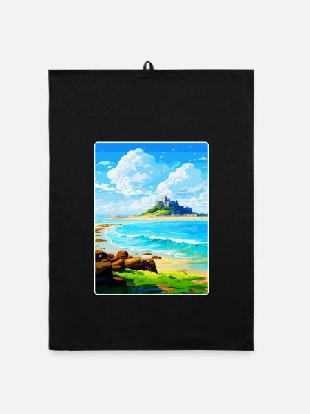 Marazion Cornwall England Uk Travel Poster WPA - Organic dish towel - black - Front