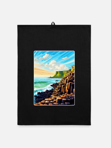 Giant Causeway Irland Uk Reiseposter Souvenir - Organic Geschirrtuch - Schwarz - Vorne