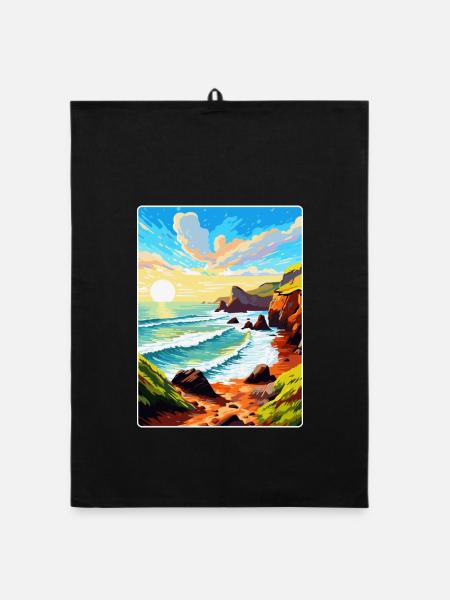 Hartland Quay Devon Vintage Travel Poster Souvenir - Organic dish towel - black - Front