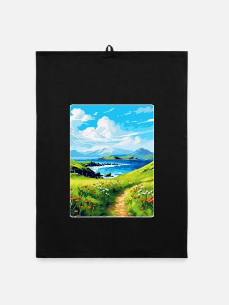 Isle Of Canna Schottland Großbritannien Reise Poster Souvenir - Organic Geschirrtuch - Schwarz - Vorne