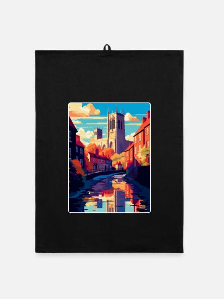 Durham England Uk Vintage Reiseposter Souvenir - Organic Geschirrtuch - Schwarz - Vorne