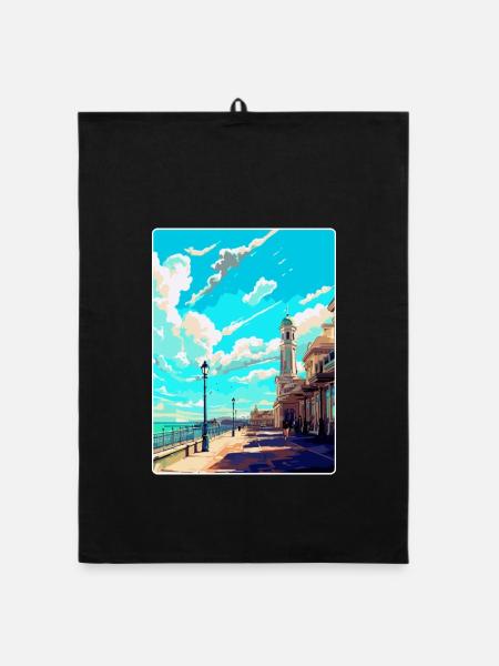 Brighton Angleterre Royaume-Uni Affiche de voyage vintage souvenir - Torchon bio - noir - Devant