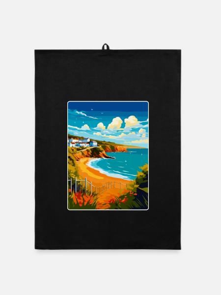 Devon West Country Vintage Travel Poster Souvenir - Organic dish towel - black - Front