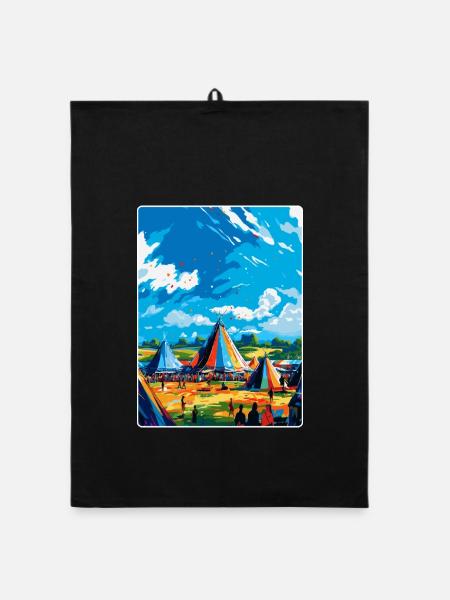 Glastonbury England Uk Vintage Travel Poster WPA - Organic dish towel - black - Front