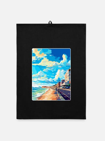 Hove England Uk Vintage Reiseplakat Souvenir WPA - Organic Geschirrtuch - Schwarz - Vorne