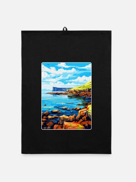 Isle Of Staffa Schottland Vereinigtes Königreich Vintage Reiseposter - Organic Geschirrtuch - Schwarz - Vorne