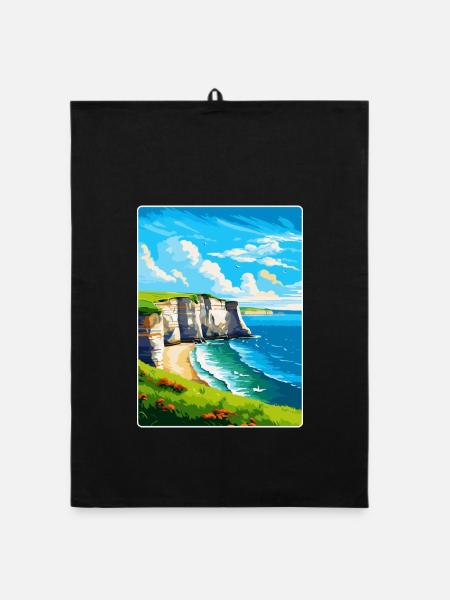 Flamborough Head England Uk Vintage Reiseposter - Organic Geschirrtuch - Schwarz - Vorne