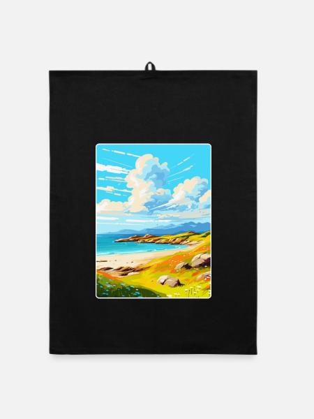 Isle Of Barra Schottland Vereinigtes Königreich Vintage Reiseposter - Organic Geschirrtuch - Schwarz - Vorne