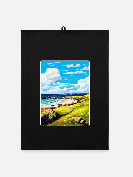 Isle Of Coll Schottland UK Vintage Reiseposter WPA - Organic Geschirrtuch - Schwarz - Vorne