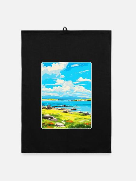 Isle Of Gigha Schottland UK Vintage Reiseposter - Organic Geschirrtuch - Schwarz - Vorne