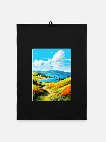 Isle Of Kerrera Schottland Vereinigtes Königreich Vintage Reiseposter - Organic Geschirrtuch - Schwarz - Vorne