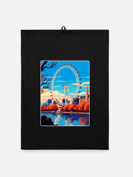 London Eye England Uk Vintage Reiseposter WPA - Organic Geschirrtuch - Schwarz - Vorne