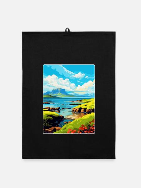 Isle Of Eigg Schottland Vereinigtes Königreich Vintage Reiseposter WPA - Organic Geschirrtuch - Schwarz - Vorne