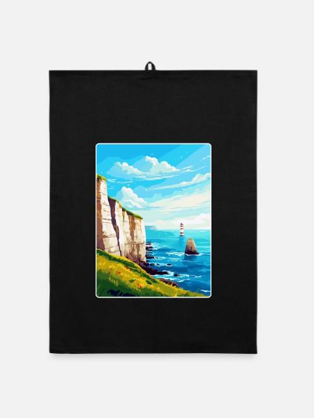 Beachy Head Sussex Vintage Reiseposter Souvenir - Organic Geschirrtuch - Schwarz - Vorne
