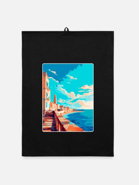 Cadix Espagne Affiche de voyage vintage WPA Art Souvenir - Torchon bio - noir - Devant