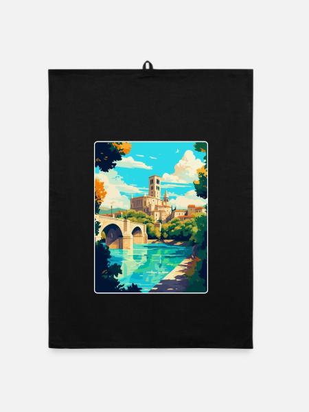 Avignon Frankreich Vintage Reiseplakat Souvenir WPA - Organic Geschirrtuch - Schwarz - Vorne