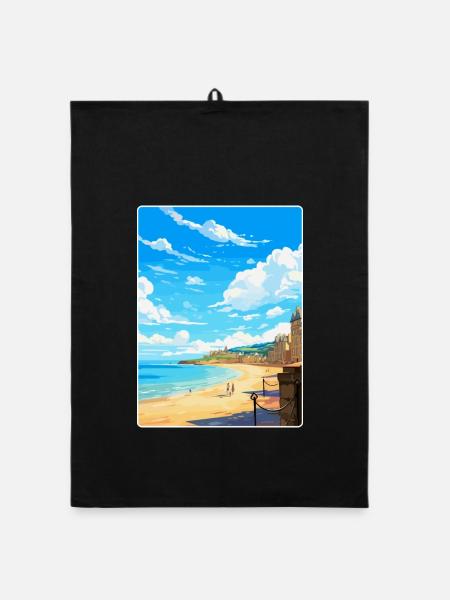 Saint Malo France Poster de voyage vintage souvenir - Torchon bio - noir - Devant