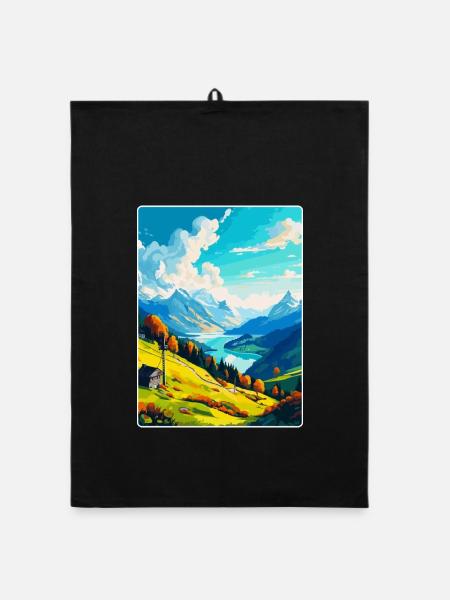 Stanserhorn Schweiz Vintage Reiseplakat WPA - Organic Geschirrtuch - Schwarz - Vorne
