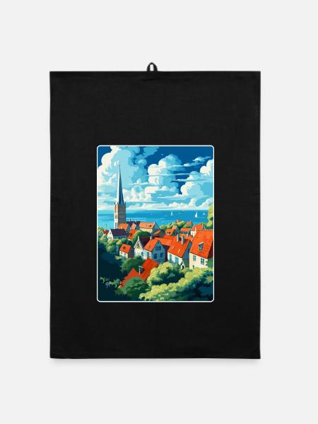 Visby Schweden Vintage Reiseposter WPA Souvenir - Organic Geschirrtuch - Schwarz - Vorne