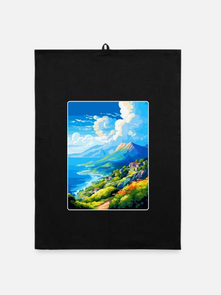 Berg Pilion Griechenland Vintage Reiseplakat Souvenir - Organic Geschirrtuch - Schwarz - Vorne
