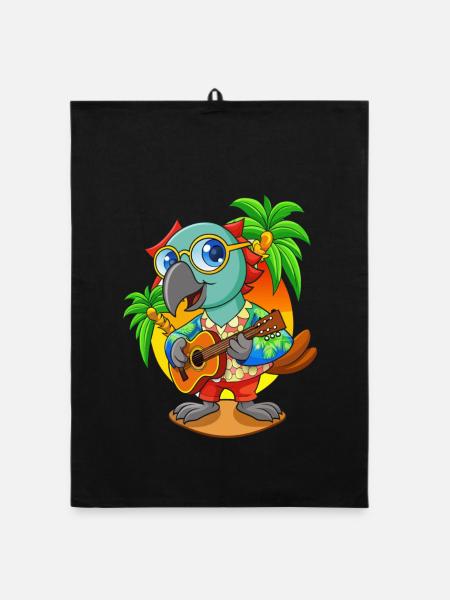 Lustige Papagei Sommer Strand Sonnenbrille Hawaiianisch - Organic Geschirrtuch - Schwarz - Vorne