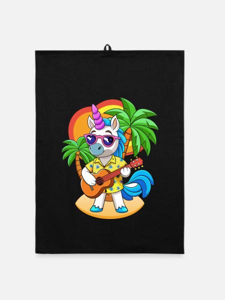 Lustige Einhorn Cartoon Sommer Strand Sonnenbrille - Organic Geschirrtuch - Schwarz - Vorne