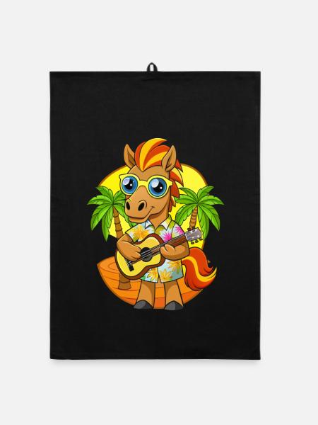 Funny Horse Cartoon Summer Beach Sunglasses Guitar - Organic dish towel - black - Front