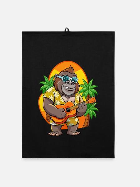 Funny Gorilla Cartoon Summer Beach Sunglasses - Organic dish towel - black - Front