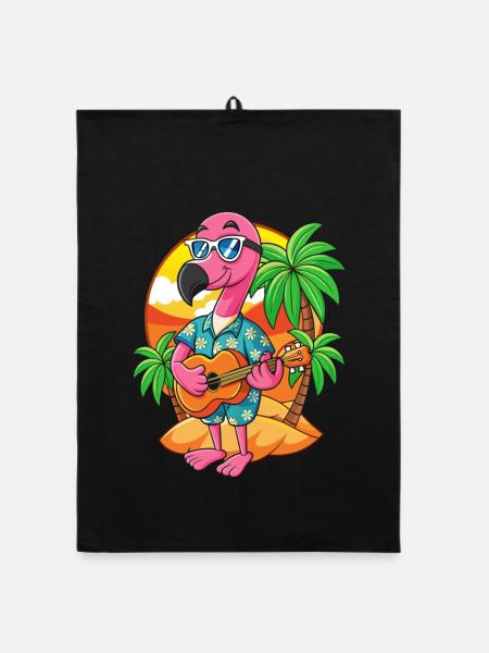 Lustige Flamingo Cartoon Sommer Strand Sonnenbrille - Organic Geschirrtuch - Schwarz - Vorne