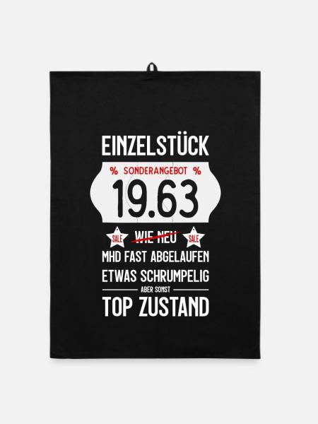 63. GEBURTSTAG 1963 EINZELSTÜCK PREISSCHILD - Organic Geschirrtuch - Schwarz - Vorne